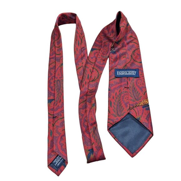 Vintage Lands End Mens Necktie Silk Pheasant Paisley Print Hand Made in USA - Picture 5 of 7